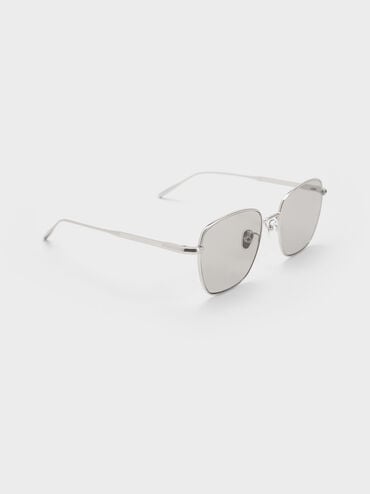 Delta Metallic-Rim Square Sunglasses, Silver, hi-res