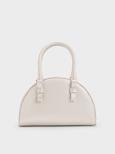 Leather Half-Moon Bowling Bag, White, hi-res