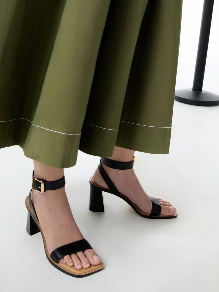 Leather Block-Heel Ankle-Strap Sandals, Black, hi-res