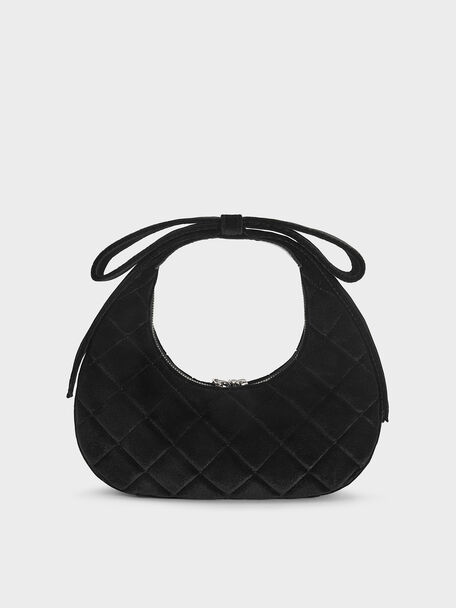 Janie Velvet Quilted Bow-Handle Bag, Noir, hi-res