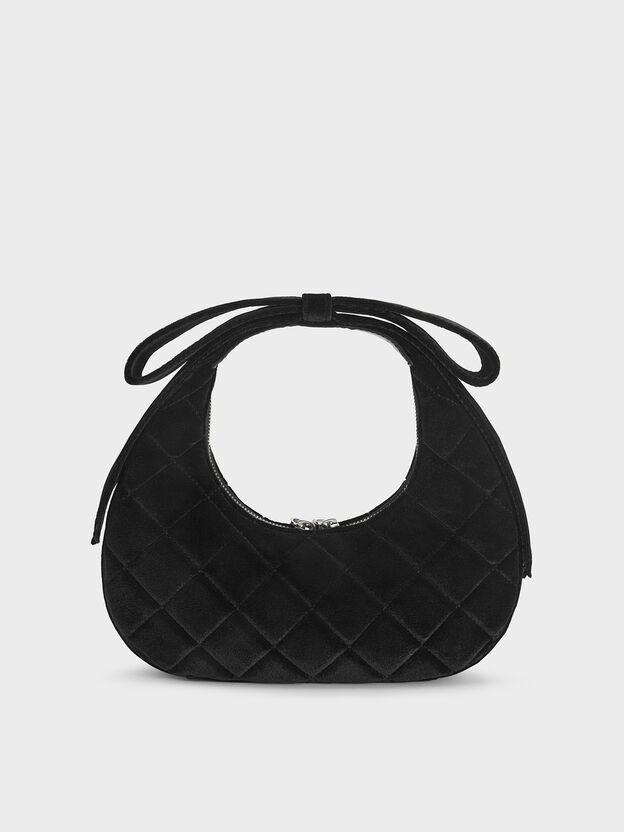 Janie Velvet Quilted Bow-Handle Bag, Noir, hi-res
