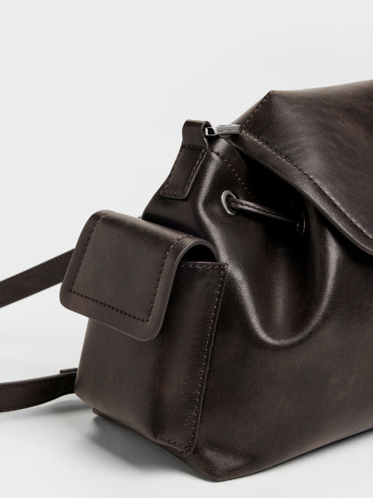 Noane Side-Pocket Bucket Bag, Dark Brown, hi-res