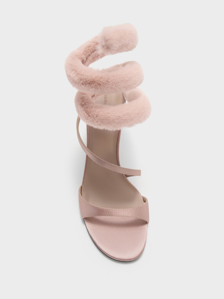 Emila Furry Wraparound Heeled Sandals, Light Pink, hi-res