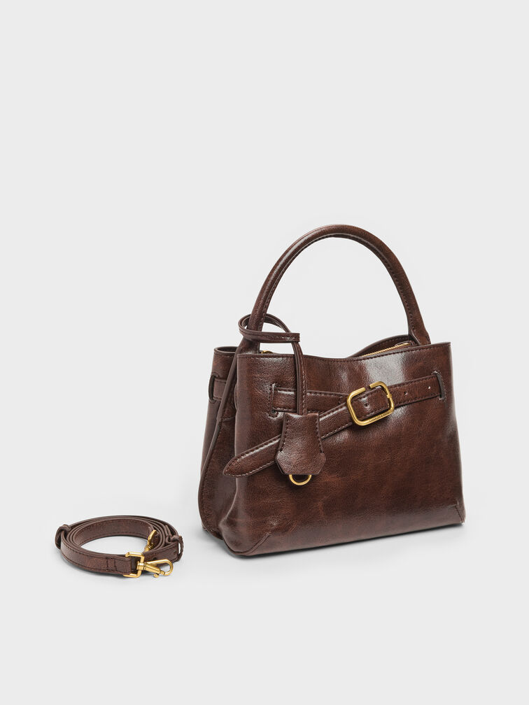 Victoria Belted Top Handle Bag, Distressed Coffee, hi-res