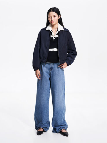 Trifina Metallic-Accent Pointed-Toe Slingback Flats, Black, hi-res