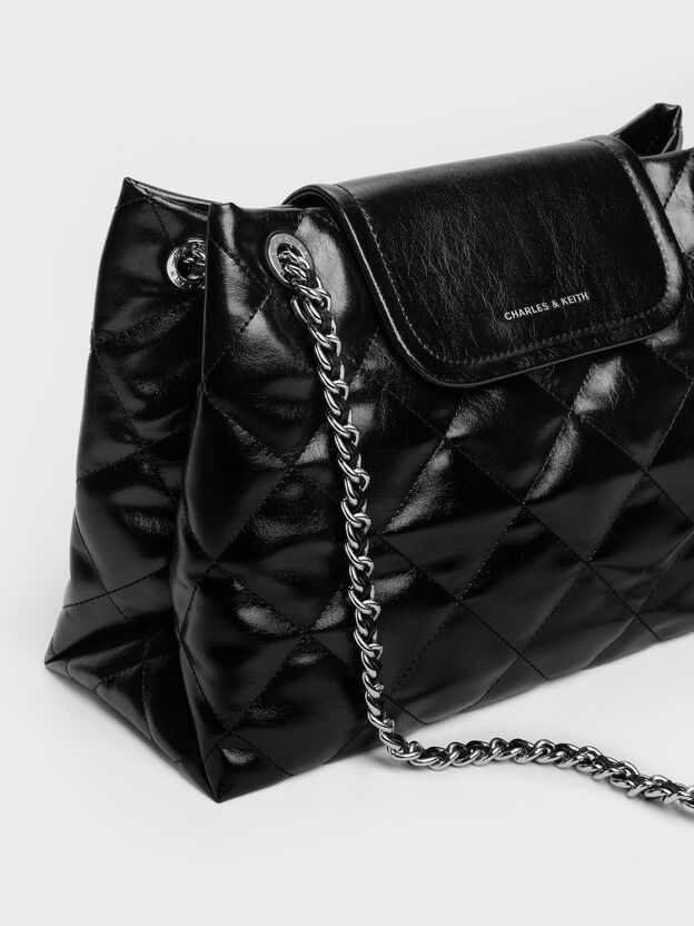 Large Apfra Quilted Shoulder Bag, Noir, hi-res