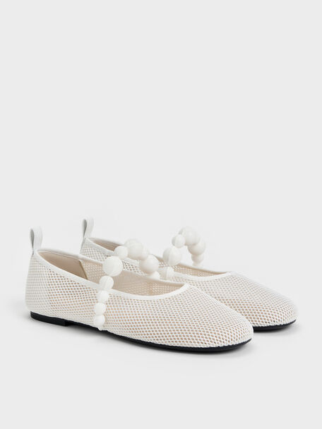 Leather Mesh Beaded Mary Jane Flats, Chalk, hi-res
