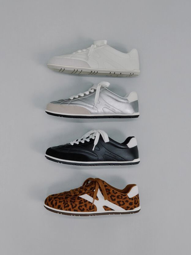 Metallic Low-Top Sneakers, Silver, hi-res