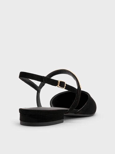 Faux Suede Metallic-Accent Square-Toe Slingback Flats, Black Textured, hi-res
