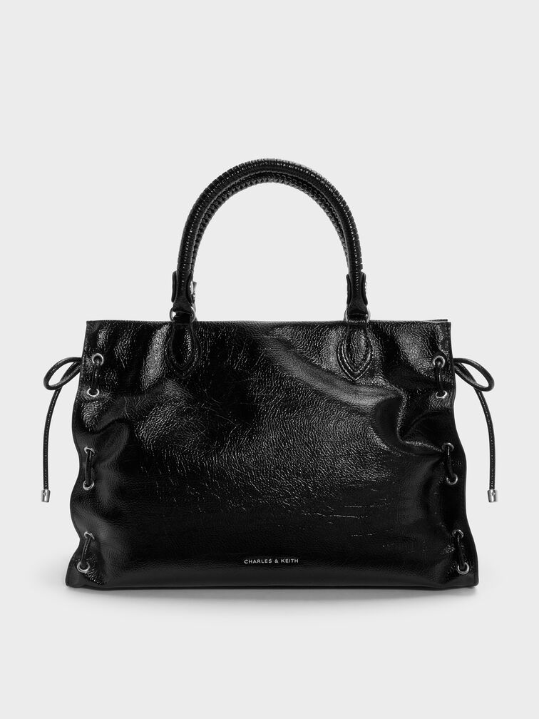 Large Nylah Grommet Lace-Up Tote Bag, Noir, hi-res