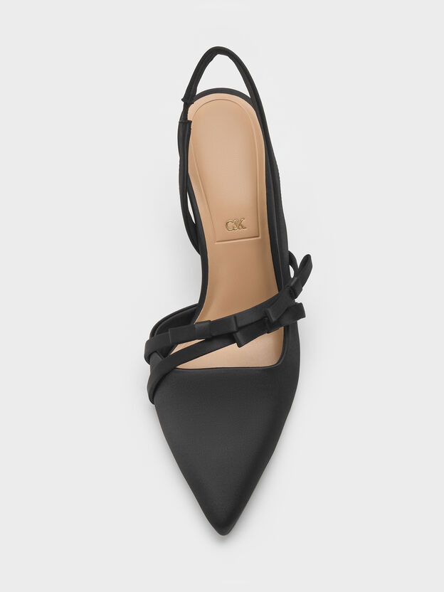 Jessy Bow Slingback Pumps, Black Textured, hi-res