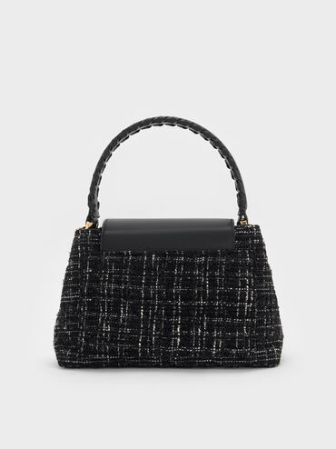 Arwen Tweed Quilted Braided-Strap Top Handle Bag, Black Tweed, hi-res