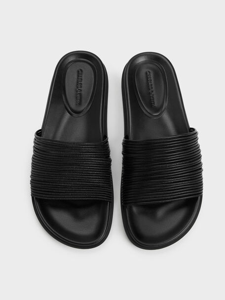 Fianna Strappy Slide Sandals, Black, hi-res