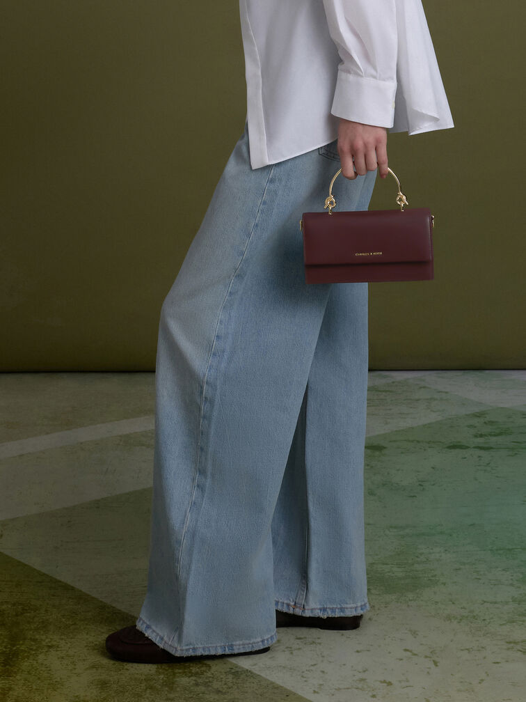 Kristine Sculptural-Handle Long Wallet, Wineberry Red, hi-res