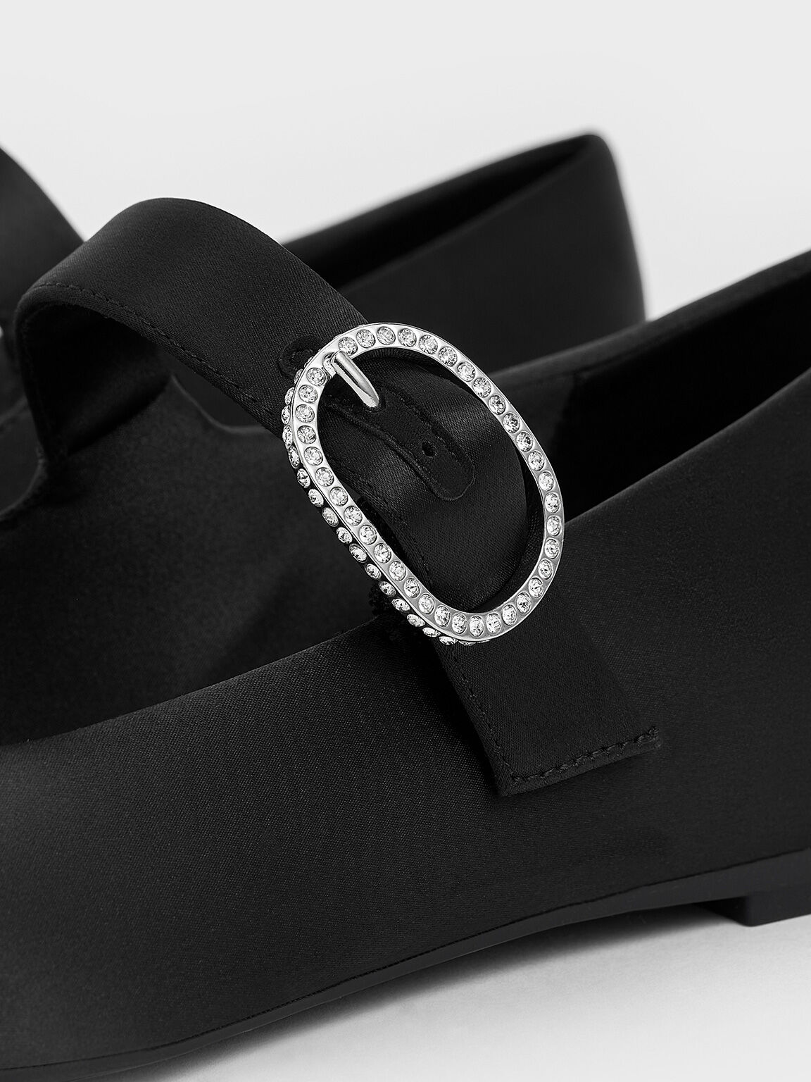Black Textured Jannie Satin Crystal-Buckle Mary Janes - CHARLES