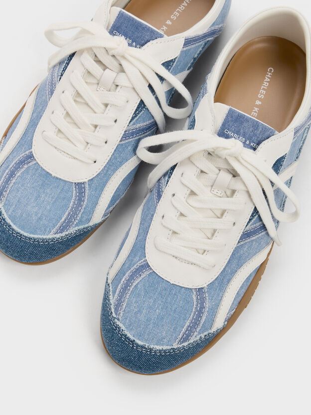 Denim & Leather Sneakers, Blue, hi-res