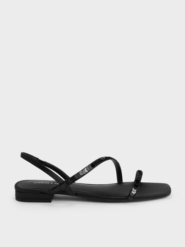 Briella Sequinned Strappy Sandals, Black Textured, hi-res
