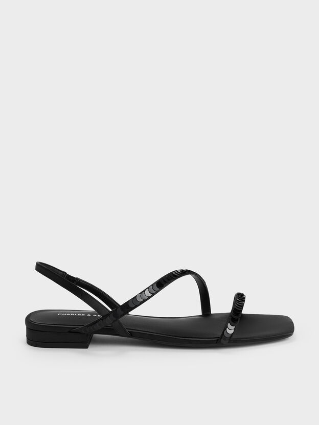 Briella Sequinned Strappy Sandals, Black Textured, hi-res