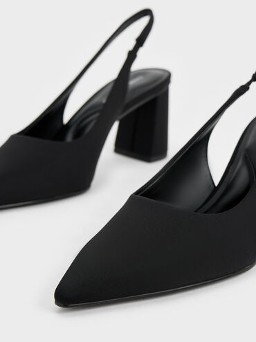 Teagan Elastane Trapeze Heel Slingback Pumps, Black, hi-res