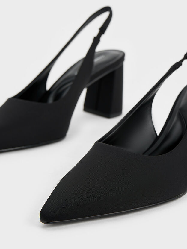 Teagan Elastane Pointed Slingback Pumps, Black, hi-res