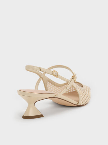 Raffia Sculptural-Heel Slingback Pumps, Beige, hi-res