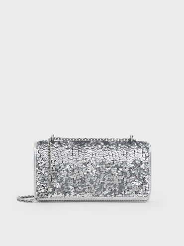 Paffuto Sequinned Wallet On Chain, Silver, hi-res
