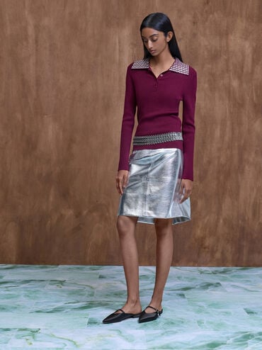 Satin Teardrop-Crystal Flat Mules, Black Textured, hi-res