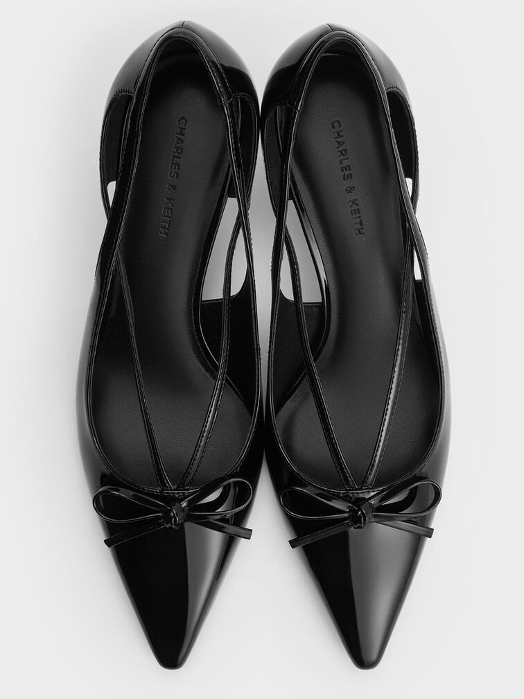 Patent Cut-Out Bow Kitten-Heel Pumps, Black Patent Patent Cut-Out Bow Kitten-Heel Pumps, Black Patent, hi-res