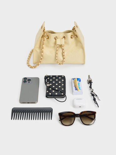 Duo Quilted Drawstring Bucket Bag, Butter Yellow, hi-res