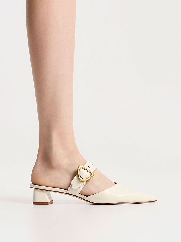 Sepphe Buckle-Strap Heeled Mules, Cream, hi-res
