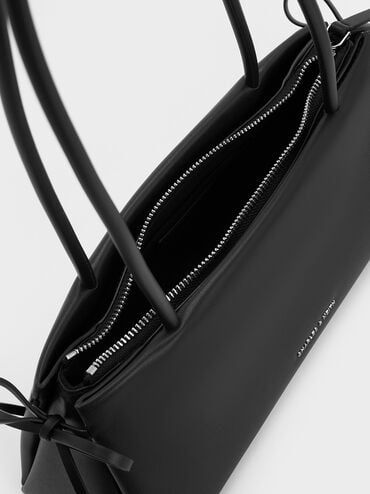 Hazel Bow Elongated Trapeze Shoulder Bag, Noir, hi-res