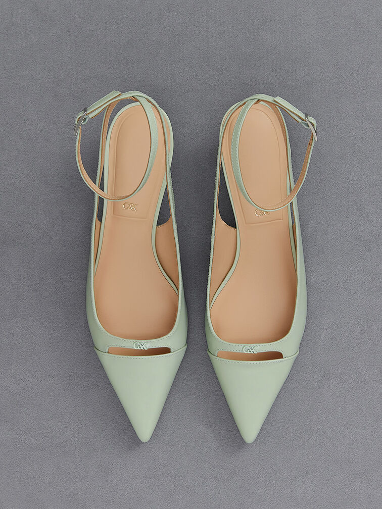 Leather Kitten-Heel Pumps, Mint Green, hi-res