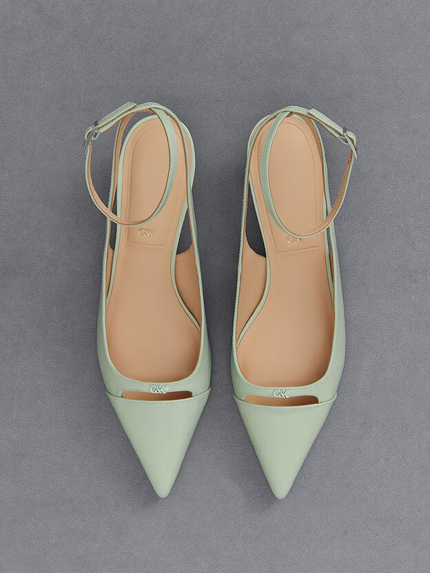Leather Kitten-Heel Pumps, Mint Green, hi-res