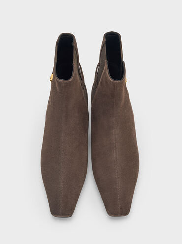 Georgina Suede Tapered Square-Toe Ankle Boots, Dark Brown Textured, hi-res