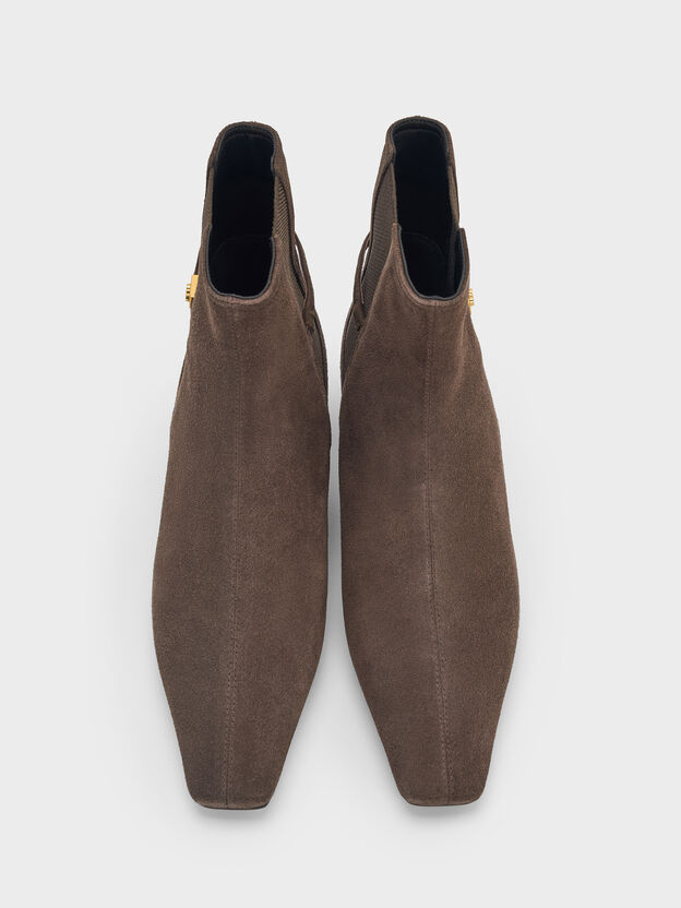 Georgina Suede Tapered Ankle Boots, Dark Brown Textured, hi-res