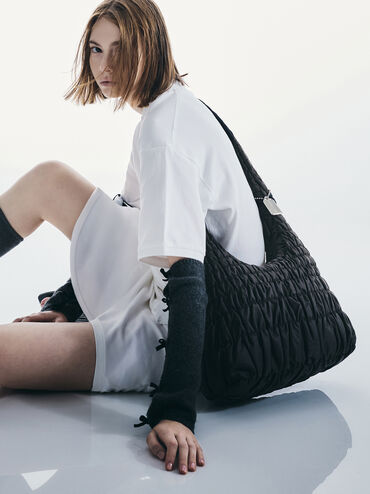 Klio Nylon Ruched Crossbody Bag, Noir, hi-res