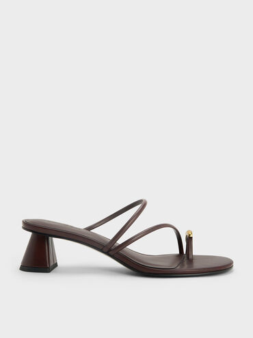 Strappy Toe-Ring Heeled Sandals, Maroon, hi-res