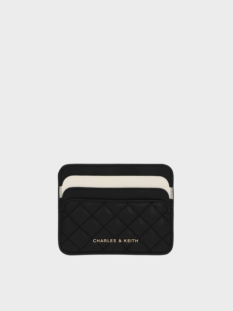 Cleo Two-Tone Quilted Card Holder, Midnight Black, hi-res