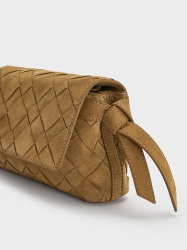 Ivette Recycled Suede Woven Crossbody Bag, Sahara Sand, hi-res