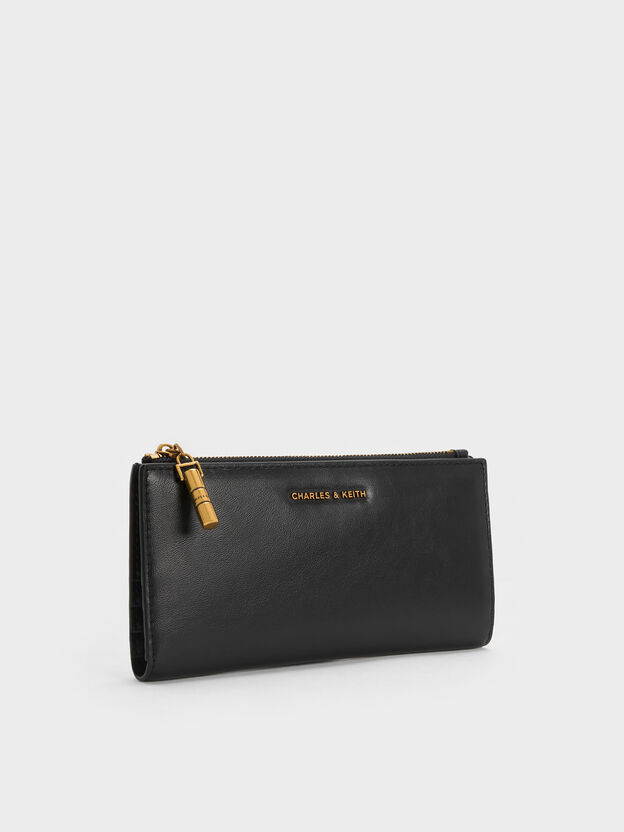 Cesia Top-Zip Long Wallet, Black, hi-res