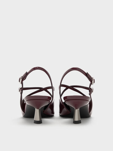 Pauline Patent Crossover Slingback Kitten Heels, Maroon, hi-res