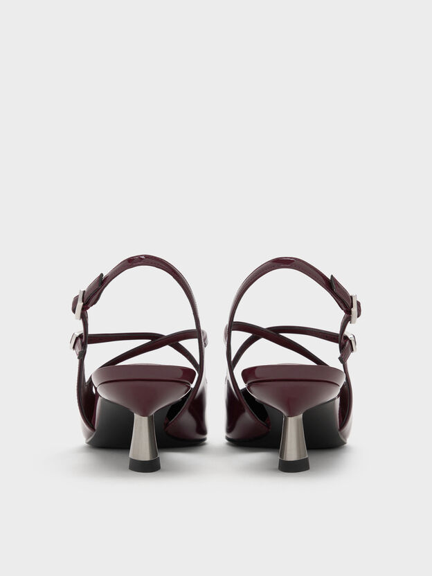 Pauline Patent Crossover Kitten Heels, Maroon, hi-res