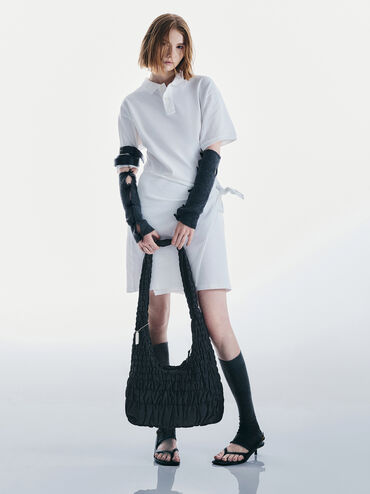 Klio Nylon Ruched Crossbody Bag, Noir, hi-res