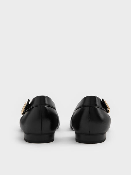 Buckled Cut-Out Ballet Flats, Black, hi-res