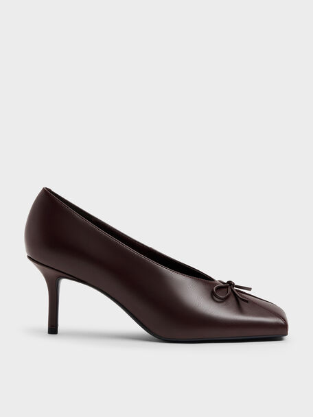 Contrast-Panel Bow Pumps, Dark Brown, hi-res