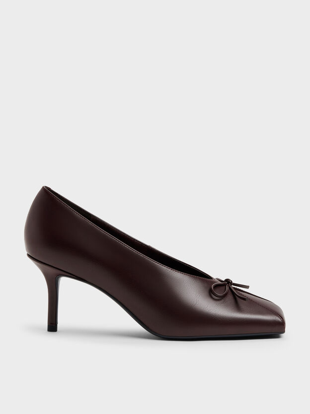 Contrast-Panel Bow Pumps, Dark Brown, hi-res