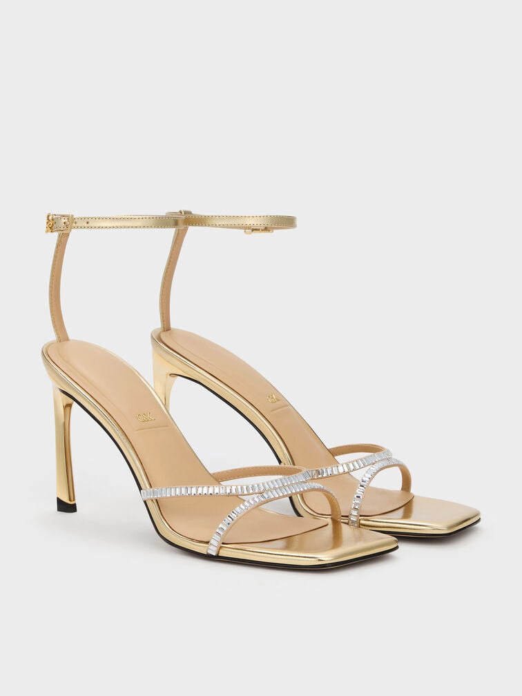 Jaylene Gem Stiletto Sandals, Gold, hi-res