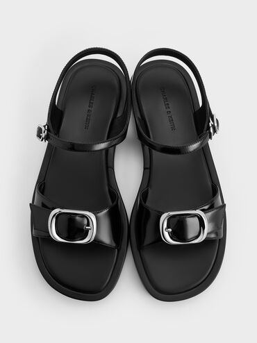 Buckled Slingback Sandals, Black Box, hi-res