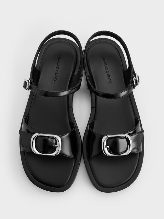Buckled Slingback Sandals, Black Box, hi-res