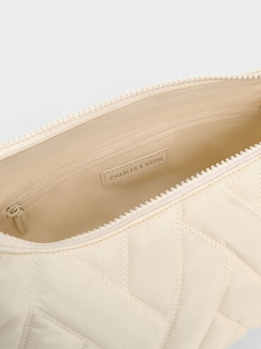 Nylon Chevron Shoulder Bag, Cream, hi-res